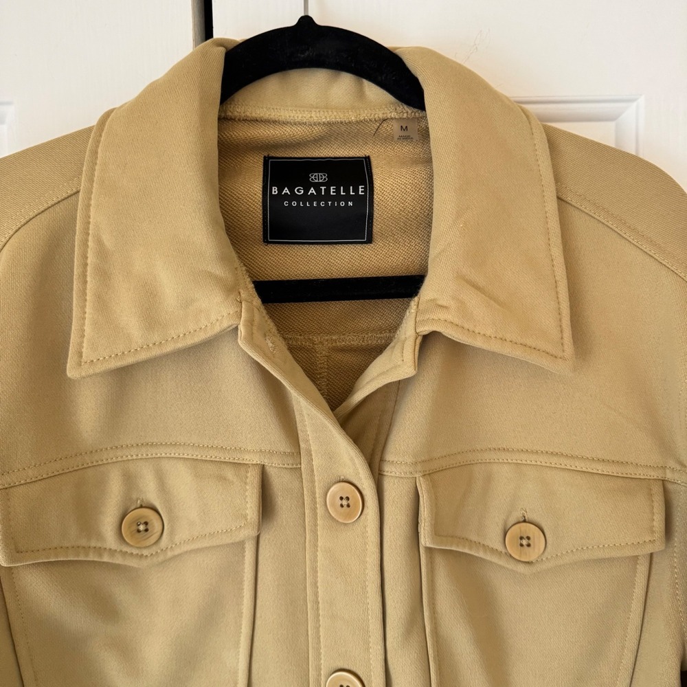 Bagatelle Collection Tan Camel Button Front Utility Shirt Jacket Shacket Medium - Picture 3 of 4